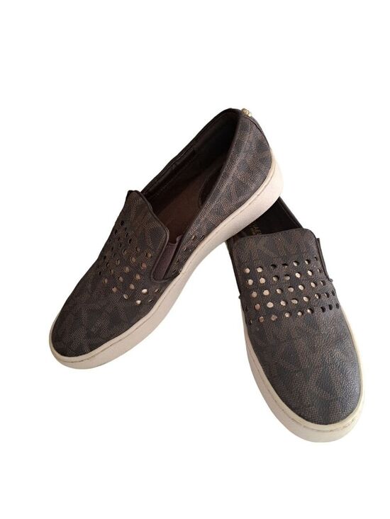 MICHAEL Michael Kors Shoes - MK Michael KORS Keaton loafer shoes flats slip on laser cut out brown gold 6.5